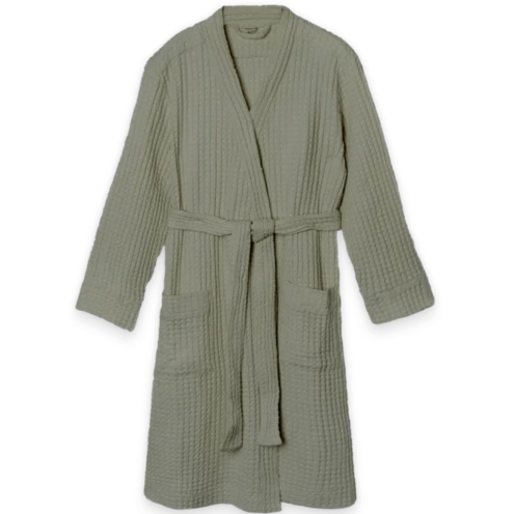 Goumi Women's Noble Fir Green Waffle 100% Organic Cotton‎ Robe Size XS/S NEW